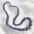 Vintage Graduated Dark Blue Cloisonné Enamel Bead Necklace Knotted Silk 29"