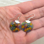 Vintage Sterling Silver Millefiori Murano Glass Dangle Earrings 925 Italy