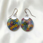 Vintage Sterling Silver Millefiori Murano Glass Dangle Earrings 925 Italy