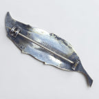 Vintage Finn Jensen Sterling Silver Green Guilloche Enamel Leaf Brooch
