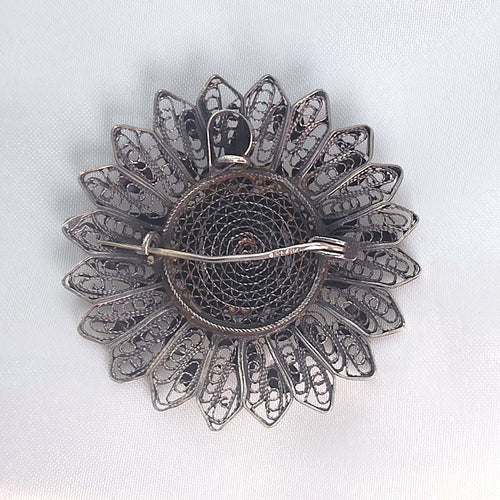 Antique Victorian/Edwardian Sterling Silver Egyptian Faience Scarab Filigree Brooch