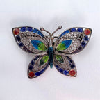 Vintage Chinese Export Sterling Silver Enamel Filigree Butterfly Brooch