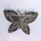 Vintage Chinese Export Sterling Silver Enamel Filigree Butterfly Brooch