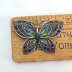 Vintage Chinese Export Sterling Silver Enamel Filigree Butterfly Brooch