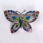 Vintage Chinese Export Sterling Silver Enamel Filigree Butterfly Brooch