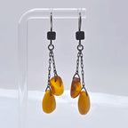 Vintage Sterling Silver Baltic Butterscotch Amber Dangle Drop Earrings