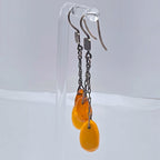 Vintage Sterling Silver Baltic Butterscotch Amber Dangle Drop Earrings