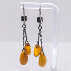 Vintage Sterling Silver Baltic Butterscotch Amber Dangle Drop Earrings