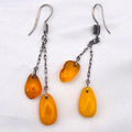 Vintage Sterling Silver Baltic Butterscotch Amber Dangle Drop Earrings