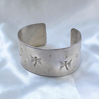 Vintage Heavy Sterling Silver Dragonfly Celestial Cuff Bracelet Hand Stamped