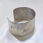 Vintage Heavy Sterling Silver Dragonfly Celestial Cuff Bracelet Hand Stamped