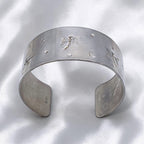 Vintage Heavy Sterling Silver Dragonfly Celestial Cuff Bracelet Hand Stamped