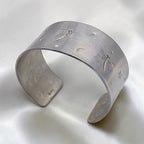 Vintage Heavy Sterling Silver Dragonfly Celestial Cuff Bracelet Hand Stamped