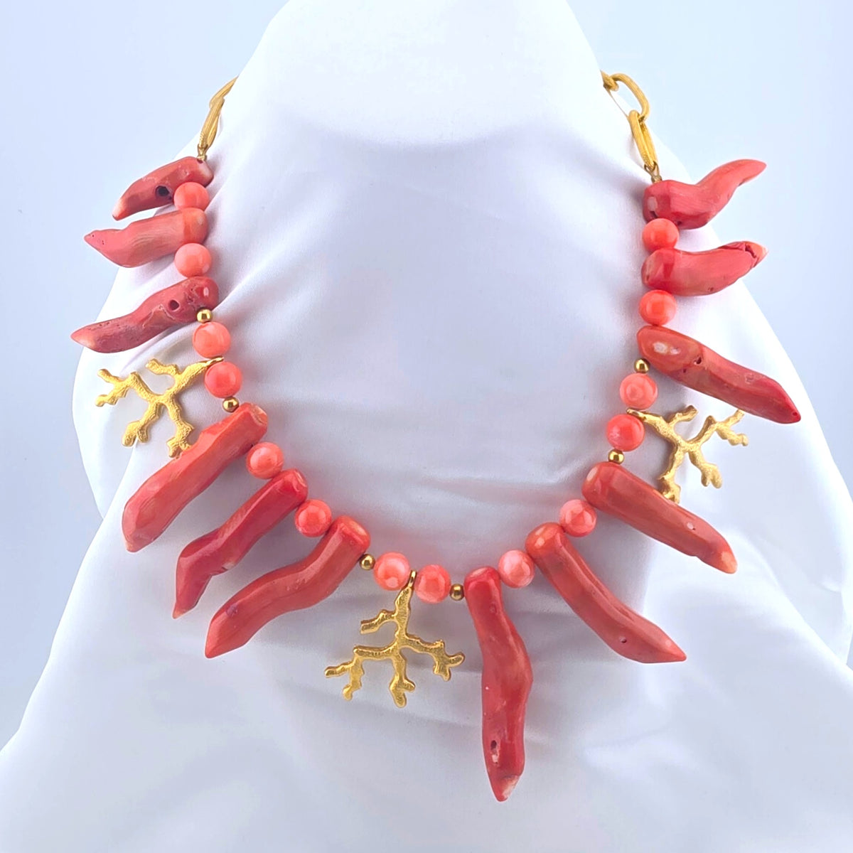 Susan Shaw Genuine Coral Gold Tone Statement Necklace Branch Coral