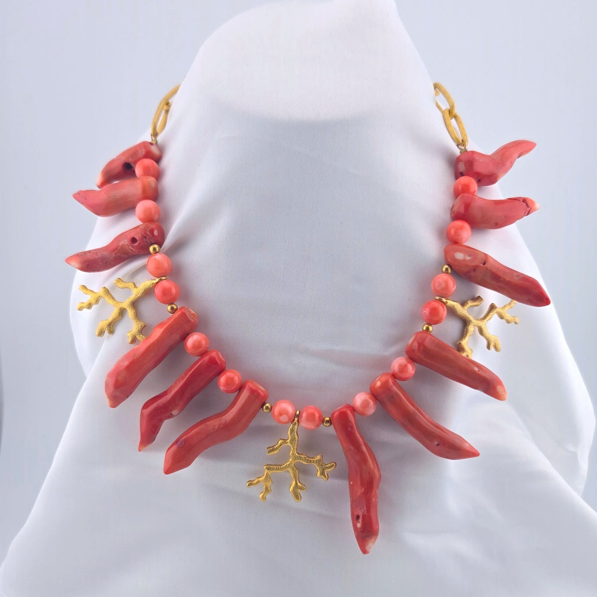 Susan Shaw Genuine Coral Gold Tone Statement Necklace Branch Coral