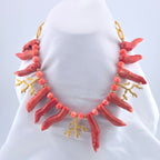 Susan Shaw Genuine Coral Gold Tone Statement Necklace Branch Coral