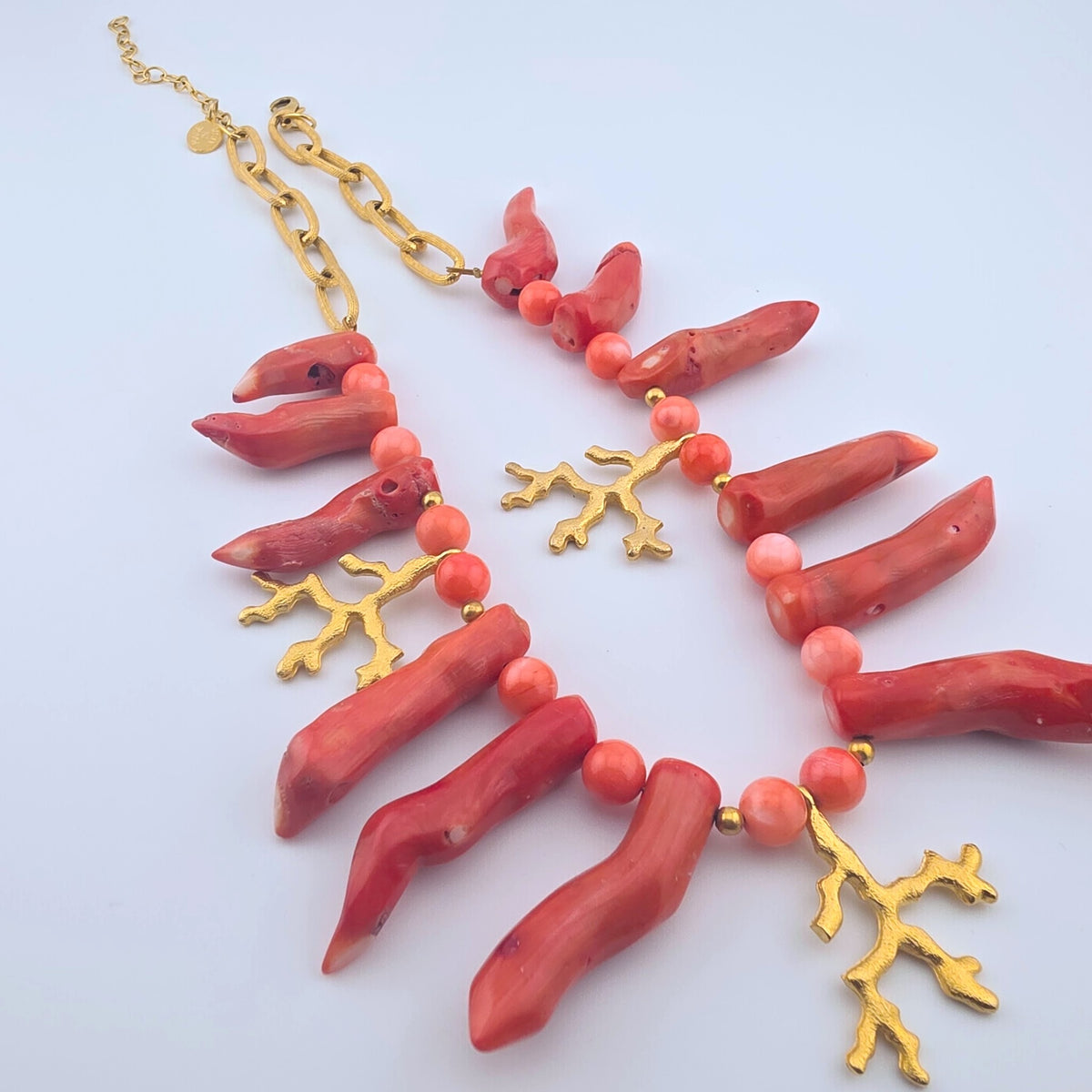 Susan Shaw Genuine Coral Gold Tone Statement Necklace Branch Coral