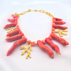 Susan Shaw Genuine Coral Gold Tone Statement Necklace Branch Coral