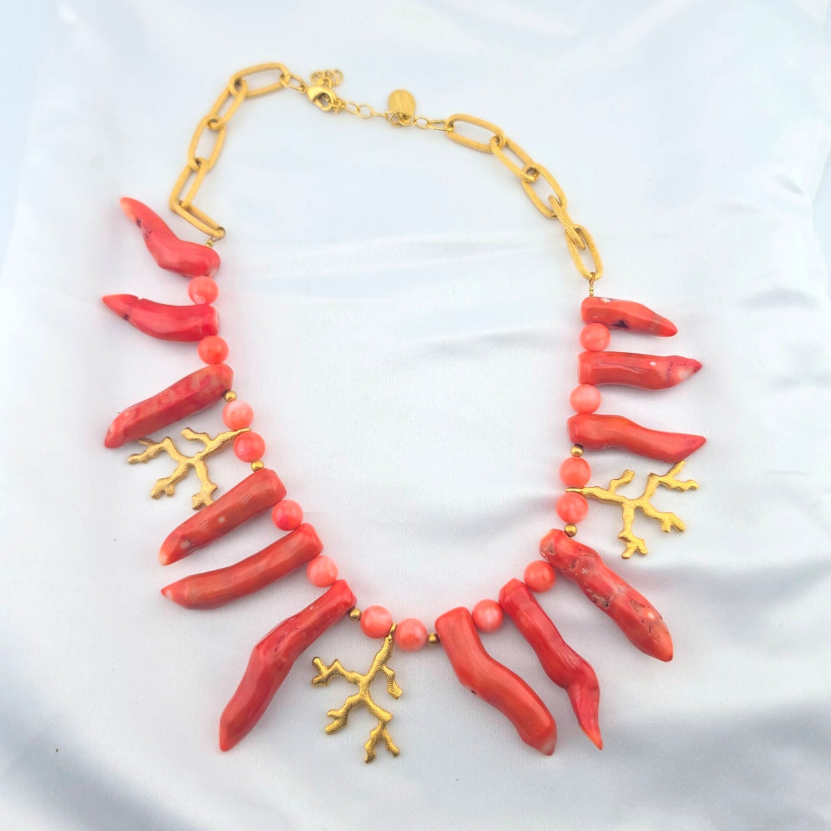 Susan Shaw Genuine Coral Gold Tone Statement Necklace Branch Coral