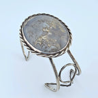 Vintage Sterling Silver Moss Agate Artisan Statement Cuff Bracelet Large 2"