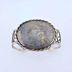 Vintage Sterling Silver Moss Agate Artisan Statement Cuff Bracelet Large 2"