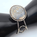 Vintage Sterling Silver Moss Agate Artisan Statement Cuff Bracelet Large 2"