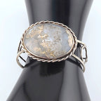 Vintage Sterling Silver Moss Agate Artisan Statement Cuff Bracelet Large 2"