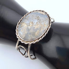 Vintage Sterling Silver Moss Agate Artisan Statement Cuff Bracelet Large 2"