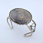 Vintage Sterling Silver Moss Agate Artisan Statement Cuff Bracelet Large 2"