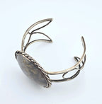 Vintage Sterling Silver Moss Agate Artisan Statement Cuff Bracelet Large 2"