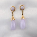 Vintage 14K Gold Icy Lavender Jadeite Jade Dangle Drop Earrings