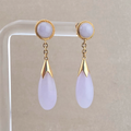 Vintage 14K Gold Icy Lavender Jadeite Jade Dangle Drop Earrings