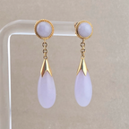Vintage 14K Gold Icy Lavender Jadeite Jade Dangle Drop Earrings
