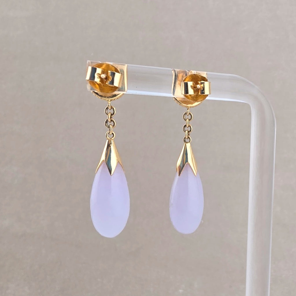 Vintage 14K Gold Icy Lavender Jadeite Jade Dangle Drop Earrings