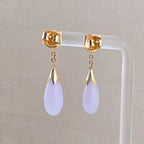 Vintage 14K Gold Icy Lavender Jadeite Jade Dangle Drop Earrings