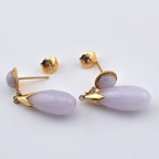 Vintage 14K Gold Icy Lavender Jadeite Jade Dangle Drop Earrings