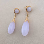 Vintage 14K Gold Icy Lavender Jadeite Jade Dangle Drop Earrings