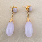 Vintage 14K Gold Icy Lavender Jadeite Jade Dangle Drop Earrings