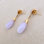 Vintage 14K Gold Icy Lavender Jadeite Jade Dangle Drop Earrings