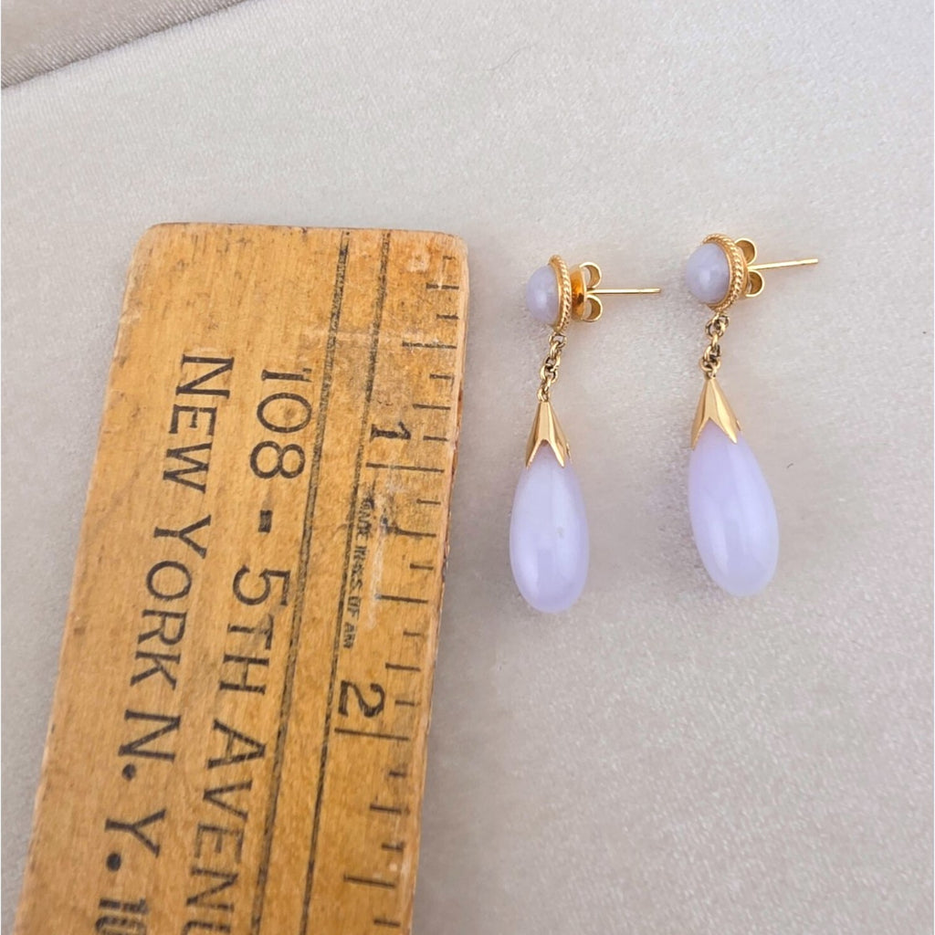 Vintage 14K Gold Icy Lavender Jadeite Jade Dangle Drop Earrings
