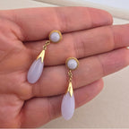Vintage 14K Gold Icy Lavender Jadeite Jade Dangle Drop Earrings