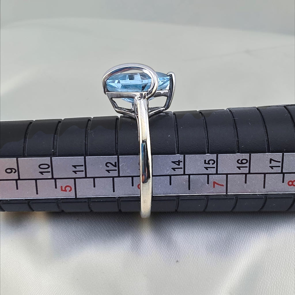 Vintage 10K White Gold Blue Topaz Modernist Ring Size 6