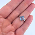 Vintage 10K White Gold Blue Topaz Modernist Ring Size 6