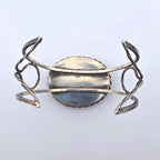 Vintage Sterling Silver Moss Agate Artisan Statement Cuff Bracelet Large 2"