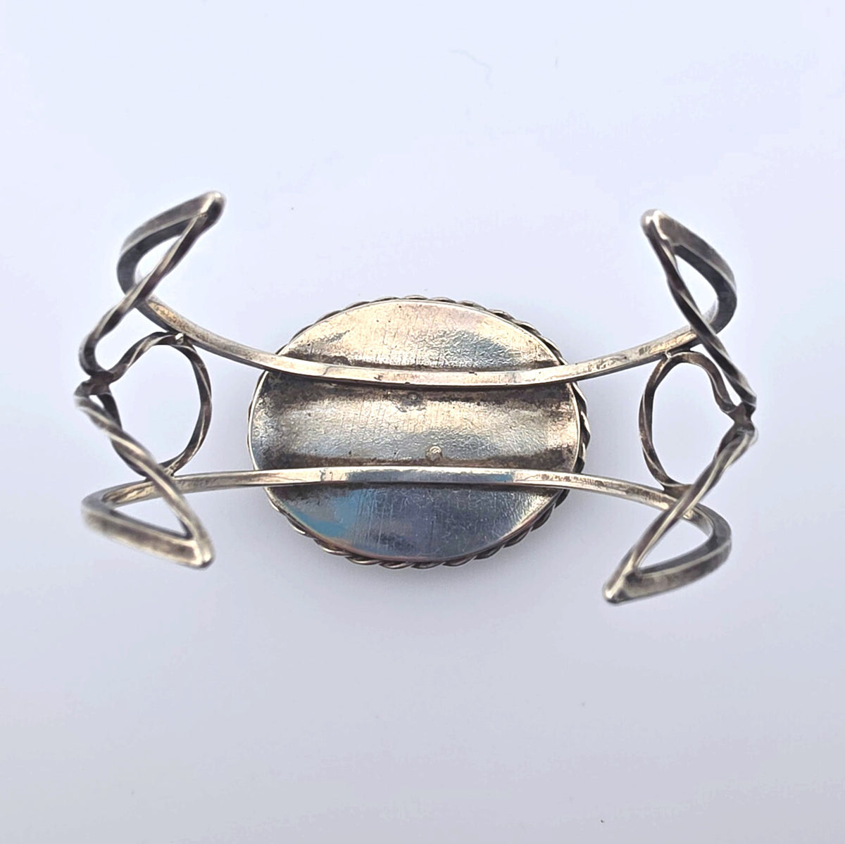 Vintage Sterling Silver Moss Agate Artisan Statement Cuff Bracelet Large 2"