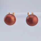 14K Gold Natural Bronze Cultured Pearl Stud Earrings 10mm Rose Copper Pearl