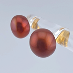 14K Gold Natural Bronze Cultured Pearl Stud Earrings 10mm Rose Copper Pearl