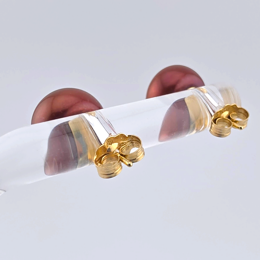 14K Gold Natural Bronze Cultured Pearl Stud Earrings 10mm Rose Copper Pearl