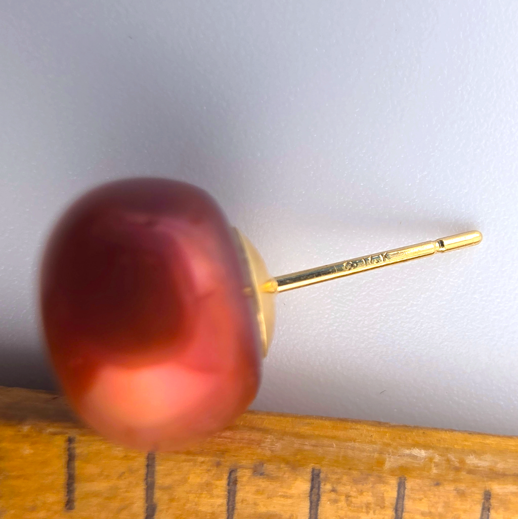 14K Gold Natural Bronze Cultured Pearl Stud Earrings 10mm Rose Copper Pearl