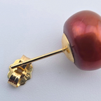14K Gold Natural Bronze Cultured Pearl Stud Earrings 10mm Rose Copper Pearl